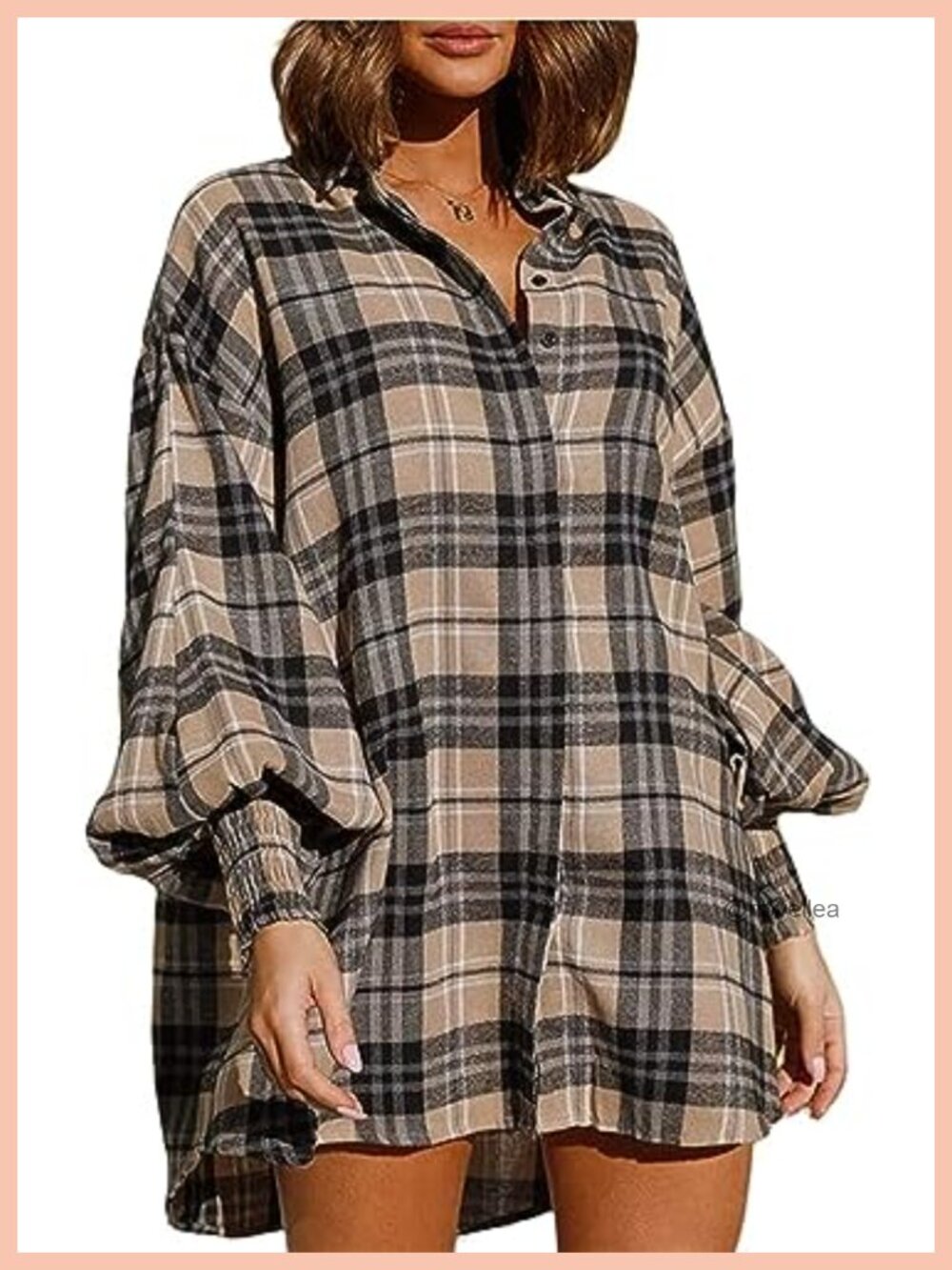 Women's Flannel Button Down Plaid Shirt Dress Long Sleeve Mini Casual
